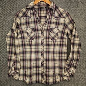Allen B by Allen Schwartz Womens Purple Plaid Western Snap Shirt Rhinestones M